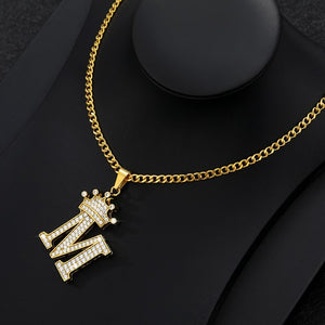 24K Gold Initial Crown Necklace