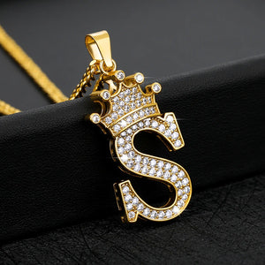 24K Gold Initial Crown Necklace