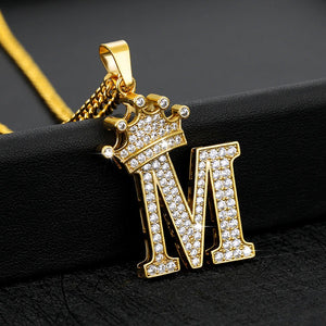 24K Gold Initial Crown Necklace