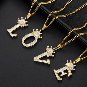 24K Gold Initial Crown Necklace