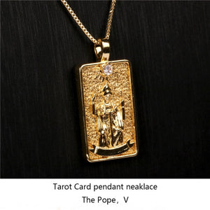 Gold Plated Tarot Card Pendant Necklace