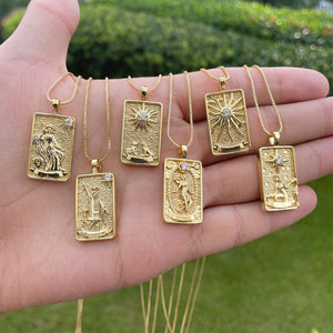 Gold Plated Tarot Card Pendant Necklace