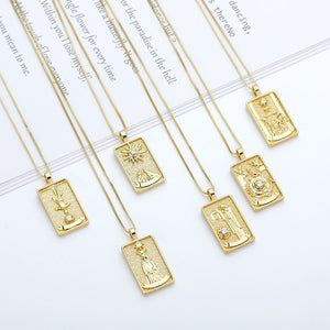 Gold Plated Tarot Card Pendant Necklace