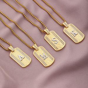 Gold Initial Dog Tag Necklace