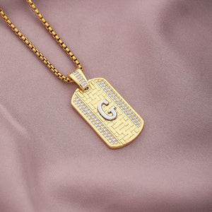 Gold Initial Dog Tag Necklace