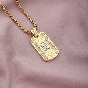 Gold Initial Dog Tag Necklace