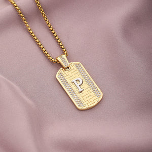 Gold Initial Dog Tag Necklace