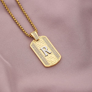 Gold Initial Dog Tag Necklace