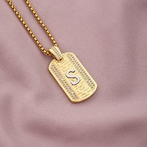 Gold Initial Dog Tag Necklace